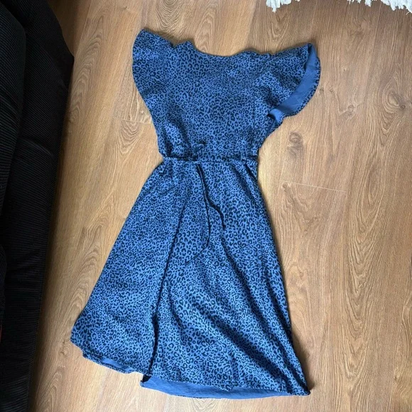 NWT GAP Blue Leopard Print Midi Dress XS Petite - Picture 6 of 7